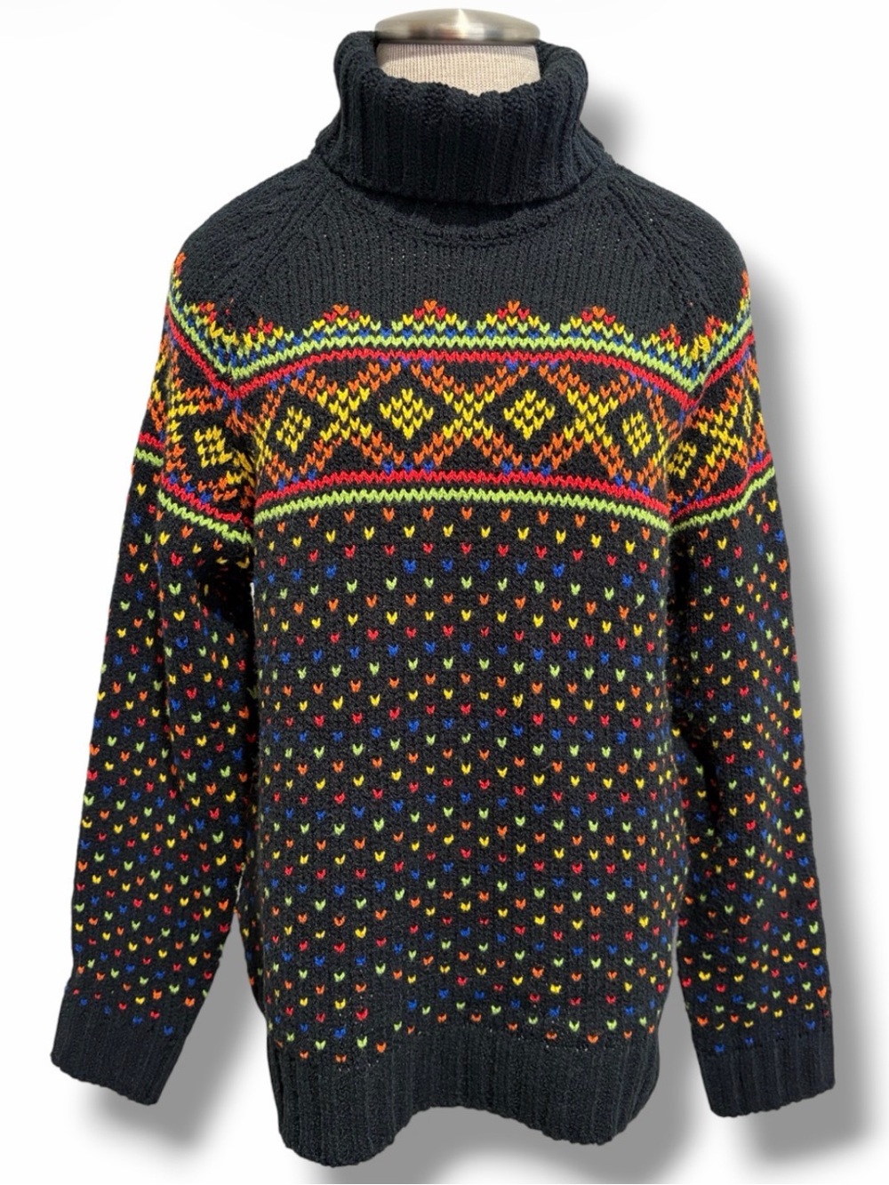 Vtg Pierre Cardin Fair Isle Turtleneck Ski Sweater Rainbow Multi-color Medium